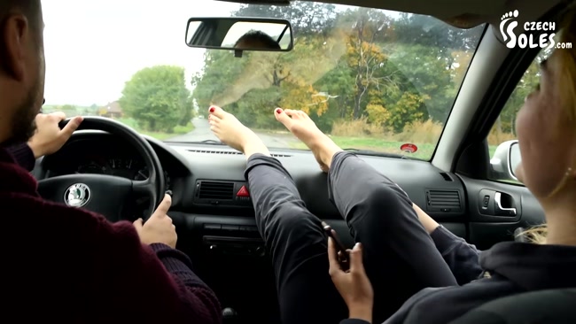 Czech Soles - Her BIG smelly feet in car are a turn on